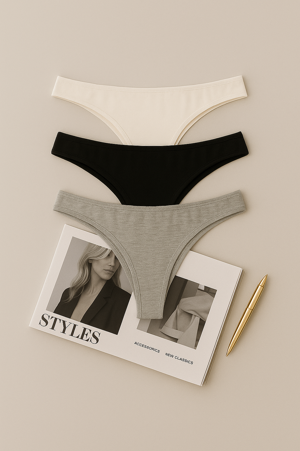 Pack de 3 bombachas básicas gris negra y blanca